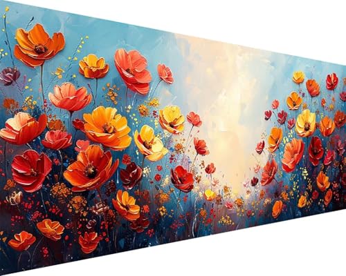 Malen Nach Zahlen Erwachsene Landschaft Malen Nach Zahlen Blume Paint by Numbers Farbige Leinwand mit Pinselset Acrylfarben Kreativ Set für Kinder, Home Wand Deko Wohnzimmer Geschenke 40x80cm r4-3T von BAIYAACO