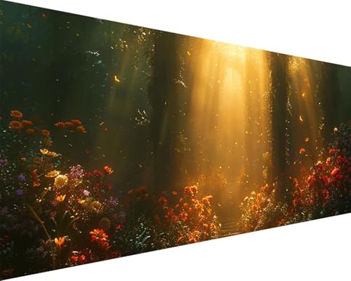Malen Nach Zahlen Erwachsene Landschaft Malen Nach Zahlen Blume Paint by Numbers Farbige Leinwand mit Pinselset Acrylfarben Kreativ Set für Kinder, Home Wand Deko Wohnzimmer Geschenke 50x100cm b4-22S von BAIYAACO