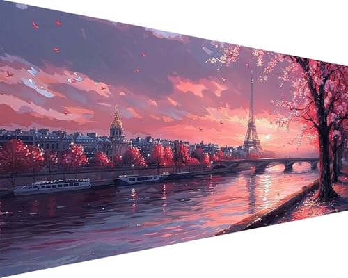 Malen Nach Zahlen Erwachsene Landschaft Malen Nach Zahlen Eiffelturm Paint by Numbers Farbige Leinwand mit Pinselset Acrylfarben Kreativ Set für Erwachsene, Home Wand Deko Wohnzimmer 40x80cm j4-27K von BAIYAACO