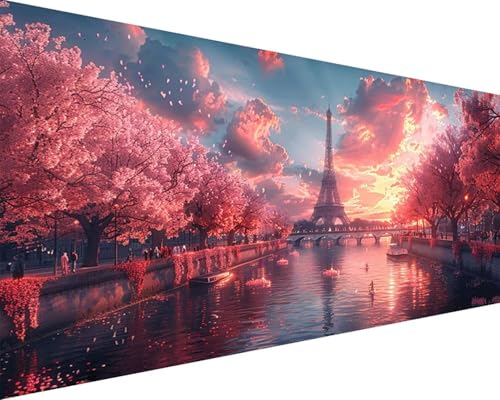 Malen Nach Zahlen Erwachsene Landschaft Malen Nach Zahlen Eiffelturm Paint by Numbers Farbige Leinwand mit Pinselset Acrylfarben Kreativ Set für Erwachsene, Home Wand Deko Wohnzimmer 40x80cm q4-266 von BAIYAACO