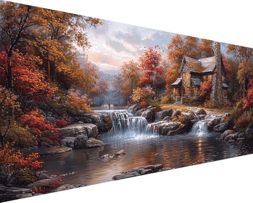 Malen Nach Zahlen Erwachsene Landschaft Malen Nach Zahlen Fallen Paint by Numbers Farbige Leinwand mit Pinselset Acrylfarben Kreativ Set für Erwachsene, Home Wand Deko Wohnzimmer 100x200cm q4-211 von BAIYAACO