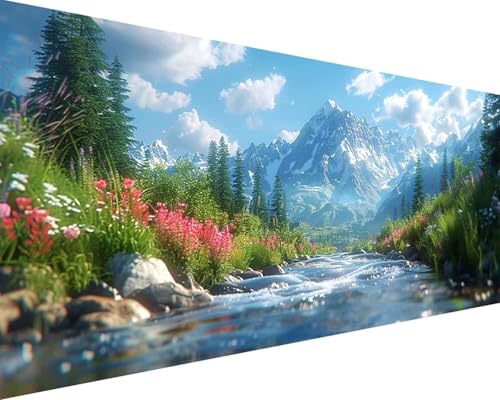 Malen Nach Zahlen Erwachsene Landschaft Malen Nach Zahlen Fluss Paint by Numbers Farbige Leinwand mit Pinselset Acrylfarben Kreativ Set für Kinder, Home Wand Deko Wohnzimmer Geschenke 30x60cm g4-13L von BAIYAACO