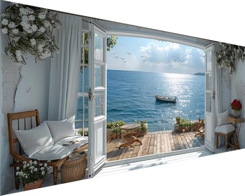 Malen Nach Zahlen Erwachsene Landschaft Malen Nach Zahlen Haus Paint by Numbers Farbige Leinwand mit Pinselset Acrylfarben Kreativ Set für Kinder, Home Wand Deko Wohnzimmer Geschenke 100x200cm a4-21G von BAIYAACO