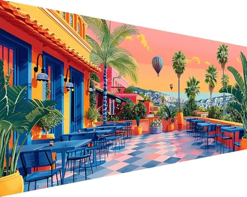 Malen Nach Zahlen Erwachsene Landschaft Malen Nach Zahlen Kokosnussbäume Paint by Numbers Farbige Leinwand mit Pinselset Acrylfarben Kreativ Set für Kinder, Home Wand Deko Geschenke 50x100cm u4-10A von BAIYAACO