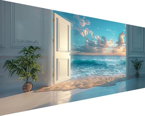 Malen Nach Zahlen Erwachsene Landschaft Malen Nach Zahlen Meer Paint by Numbers Farbige Leinwand mit Pinselset Acrylfarben Kreativ Set für Erwachsene, Home Wand Deko Wohnzimmer Geschenke 40x80cm x4-81 von BAIYAACO