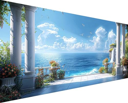 Malen Nach Zahlen Erwachsene Landschaft Malen Nach Zahlen Meer Paint by Numbers Farbige Leinwand mit Pinselset Acrylfarben Kreativ Set für Kinder, Home Wand Deko Wohnzimmer Geschenke 30x60cm j4-249 von BAIYAACO