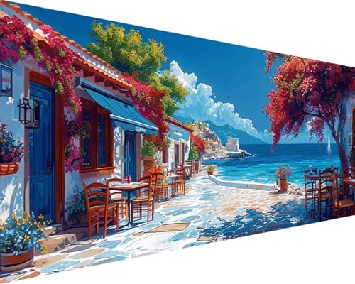 Malen Nach Zahlen Erwachsene Landschaft Malen Nach Zahlen Meer Paint by Numbers Farbige Leinwand mit Pinselset Acrylfarben Kreativ Set für Kinder, Home Wand Deko Wohnzimmer Geschenke 50x100cm x4-204 von BAIYAACO
