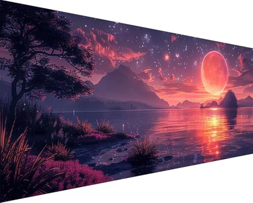 Malen Nach Zahlen Erwachsene Landschaft Malen Nach Zahlen Mond Paint by Numbers Farbige Leinwand mit Pinselset Acrylfarben Kreativ Set für Erwachsene, Home Wand Deko Wohnzimmer Geschenke 30x60cm m4-6F von BAIYAACO