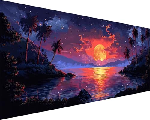 Malen Nach Zahlen Erwachsene Landschaft Malen Nach Zahlen Mond Paint by Numbers Farbige Leinwand mit Pinselset Acrylfarben Kreativ Set für Erwachsene, Home Wand Deko Wohnzimmer Geschenke 30x60cm x4-20 von BAIYAACO