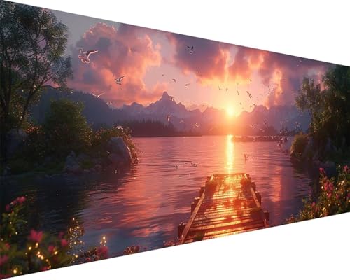 Malen Nach Zahlen Erwachsene Landschaft Malen Nach Zahlen Sonnenuntergang Paint by Numbers Farbige Leinwand mit Pinselset Acrylfarben Kreativ Set für Erwachsene, Home Wand Deko Geschenke 40x80cm o4-6F von BAIYAACO