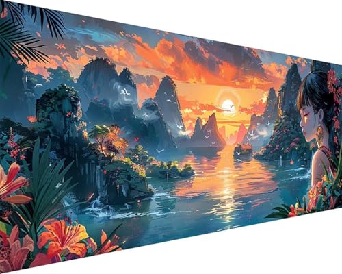 Malen Nach Zahlen Erwachsene Landschaft Malen Nach Zahlen Sonnenuntergang Paint by Numbers Farbige Leinwand mit Pinselset Acrylfarben Kreativ Set für Kinder, Home Wand Deko Geschenke 80x160cm z4-4X von BAIYAACO