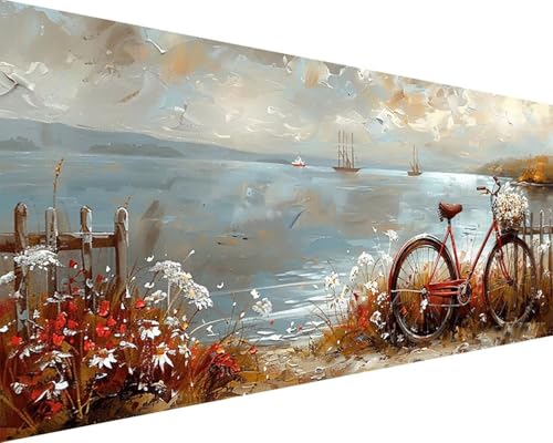 Malen Nach Zahlen Erwachsene Meer Malen Nach Zahlen Auto Paint by Numbers Farbige Leinwand mit Pinselset Acrylfarben Kreativ Set für Erwachsene, Home Wand Deko Wohnzimmer Geschenke 40x80cm o4-17V von BAIYAACO