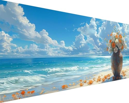 Malen Nach Zahlen Erwachsene Meer Malen Nach Zahlen Blume Paint by Numbers Farbige Leinwand mit Pinselset Acrylfarben Kreativ Set für Erwachsene, Home Wand Deko Wohnzimmer Geschenke 40x80cm y4-23V von BAIYAACO