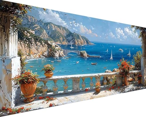 Malen Nach Zahlen Erwachsene Meer Malen Nach Zahlen Haus Paint by Numbers Farbige Leinwand mit Pinselset Acrylfarben Kreativ Set für Erwachsene, Home Wand Deko Wohnzimmer Geschenke 100x200cm y4-213 von BAIYAACO