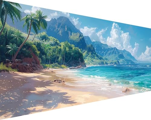 Malen Nach Zahlen Erwachsene Meer Malen Nach Zahlen Strand Paint by Numbers Farbige Leinwand mit Pinselset Acrylfarben Kreativ Set für Erwachsene, Home Wand Deko Wohnzimmer Geschenke 100x200cm x4-25V von BAIYAACO
