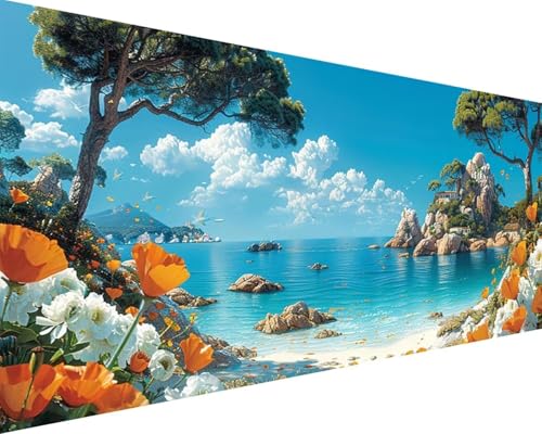 Malen Nach Zahlen Erwachsene Meer Malen Nach Zahlen Strand Paint by Numbers Farbige Leinwand mit Pinselset Acrylfarben Kreativ Set für Erwachsene, Home Wand Deko Wohnzimmer Geschenke 40x80cm b4-132 von BAIYAACO