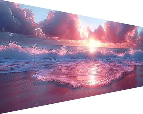 Malen Nach Zahlen Erwachsene Meer Malen Nach Zahlen Strand Paint by Numbers Farbige Leinwand mit Pinselset Acrylfarben Kreativ Set für Erwachsene, Home Wand Deko Wohnzimmer Geschenke 50x100cm g4-253 von BAIYAACO