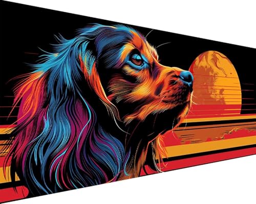 Malen Nach Zahlen Erwachsene Mond Malen Nach Zahlen Hund Paint by Numbers Farbige Leinwand mit Pinselset Acrylfarben Kreativ Set für Erwachsene, Home Wand Deko Wohnzimmer Geschenke 80x160cm u4-16F von BAIYAACO