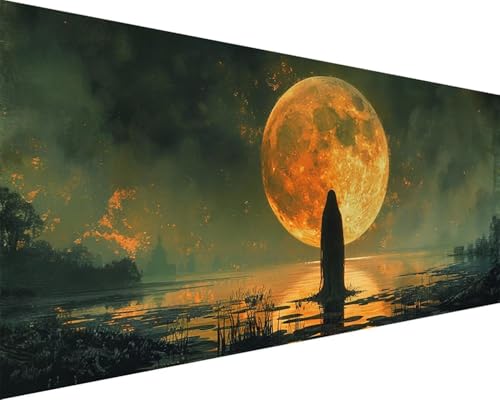 Malen Nach Zahlen Erwachsene Mond Malen Nach Zahlen Landschaft Paint by Numbers Farbige Leinwand mit Pinselset Acrylfarben Kreativ Set für Erwachsene, Home Wand Deko Wohnzimmer Geschenke 30x60cm k4-4L von BAIYAACO