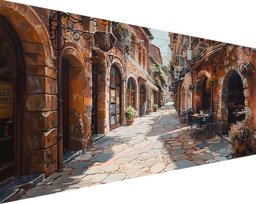 Malen Nach Zahlen Erwachsene Straße Malen Nach Zahlen Stadt Paint by Numbers Farbige Leinwand mit Pinselset Acrylfarben Kreativ Set für Erwachsene, Home Wand Deko Wohnzimmer Geschenke 80x160cm p4-167 von BAIYAACO