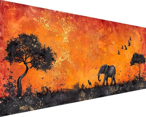Malen Nach Zahlen Erwachsene Tier Malen Nach Zahlen Elefant Paint by Numbers Farbige Leinwand mit Pinselset Acrylfarben Kreativ Set für Erwachsene, Home Wand Deko Wohnzimmer Geschenke 50x100cm a4-24R von BAIYAACO