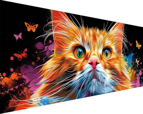 Malen Nach Zahlen Erwachsene Tier Malen Nach Zahlen Katze Paint by Numbers Farbige Leinwand mit Pinselset Acrylfarben Kreativ Set für Erwachsene, Home Wand Deko Wohnzimmer Geschenke 50x100cm z4-155 von BAIYAACO