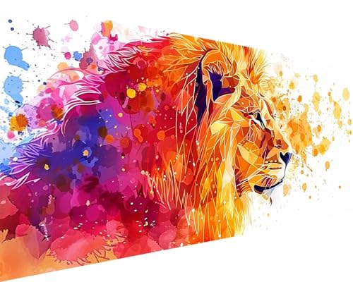 Malen Nach Zahlen Erwachsene Tier Malen Nach Zahlen Löwe Paint by Numbers Farbige Leinwand mit Pinselset Acrylfarben Kreativ Set für Erwachsene, Home Wand Deko Wohnzimmer Geschenke 50x100cm e4-25D von BAIYAACO