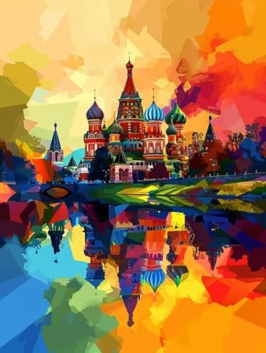 Malen Nach Zahlen Erwachsene mit Rahmen Kirche Malen Nach Zahlen Moskau Paint by Numbers Farbige Leinwand mit Pinselset Acrylfarben Kreativ Set für Erwachsene, Zimmer Deko Geschenke 40x50cm -h8P von BAIYAACO