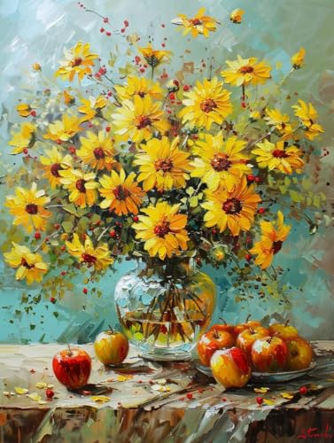 Malen Nach Zahlen Erwachsene mit Rahmen Obst Malen Nach Zahlen Blume Paint by Numbers Farbige Leinwand mit 3 - Pinselset Acrylfarben Kreativ Set für Erwachsene, Zimmer Deko Geschenke 40x50cm -t249 von BAIYAACO
