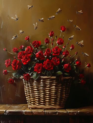 Malen Nach Zahlen Erwachsene ohne Rahmen Blume Malen Nach Zahlen Blumenkorb Paint by Numbers Farbige Leinwand mit Pinselset Acrylfarben Kreativ Set für Erwachsene, Zimmer Deko Geschenke 40x50cm -h27B von BAIYAACO