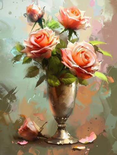 Malen Nach Zahlen Erwachsene ohne Rahmen Blume Malen Nach Zahlen Rose Paint by Numbers Farbige Leinwand mit 3 - Pinselset Acrylfarben Kreativ Set für Erwachsene, Zimmer Deko Geschenke 30x40cm -u100 von BAIYAACO