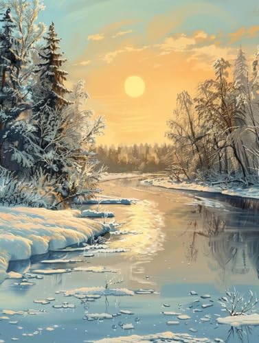 Malen Nach Zahlen Erwachsene ohne Rahmen Winter Malen Nach Zahlen Landschaft Paint by Numbers Farbige Leinwand mit Pinselset Acrylfarben Kreativ Set für Erwachsene, Zimmer Deko Geschenke 40x50cm -t7U von BAIYAACO