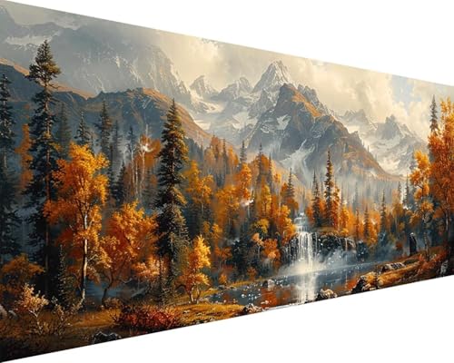 Malen Nach Zahlen Fallen Malen Nach Zahlen Erwachsene Landschaft Paint by Numbers Kits mit 3 - Pinseln und Acrylfarben Handgemalt Ölgemälde Farbige Leinwand Set, Geschenke für Frauen 100x200cm x3-43 von BAIYAACO