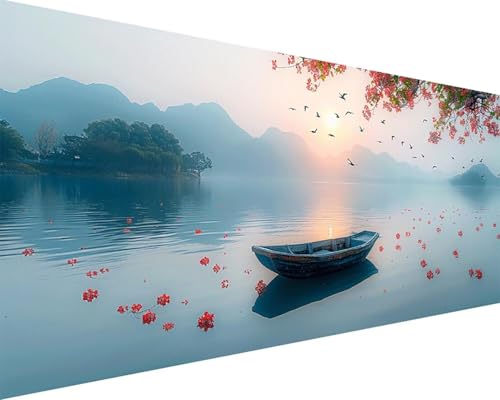Malen Nach Zahlen Fluss Malen Nach Zahlen Erwachsene Boot Paint by Numbers mit 3 Pinseln und Acrylfarben Handgemalt Ölgemälde Farbige Leinwand Set, Geschenke für Frauen, Zimmer Deko 50x100cm o3-89 von BAIYAACO