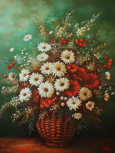 Malen Nach Zahlen Gänseblümchen Malen Nach Zahlen Erwachsene Blume Paint by Numbers Kits mit Pinseln und Acrylfarben Handgemalt Ölgemälde Farbige Leinwand Set, Zimmer Deko 30x40cm (mit Rahmen) -h11J von BAIYAACO