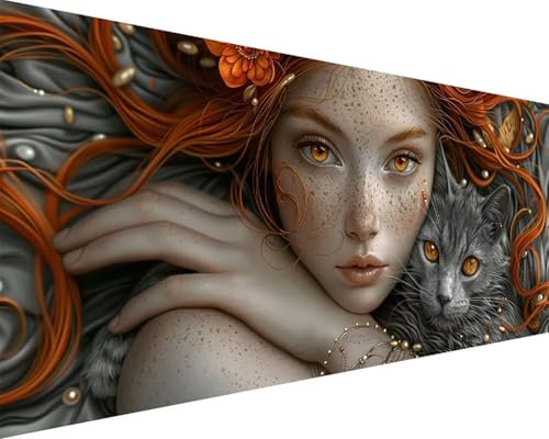 Malen Nach Zahlen Katze Malen Nach Zahlen Erwachsene Frauen Paint by Numbers mit 3 Pinseln und Acrylfarben Handgemalt Ölgemälde Farbige Leinwand Set, Geschenke für Frauen, Zimmer Deko 50x100cm f3-111 von BAIYAACO