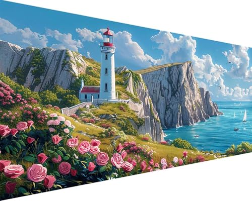 Malen Nach Zahlen Landschaft Malen Nach Zahlen Erwachsene Blume Paint by Numbers Kits mit 3 - Pinseln und Acrylfarben Handgemalt Ölgemälde Farbige Leinwand Set, Geschenke für Frauen 50x100cm o3-20N von BAIYAACO