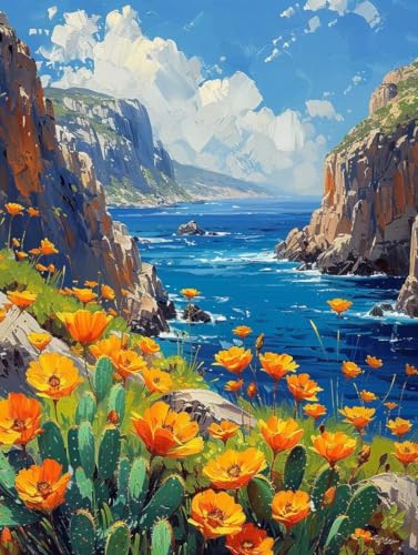 Malen Nach Zahlen Landschaft Malen Nach Zahlen Erwachsene Blume Paint by Numbers Kits mit 3 - Pinseln und Acrylfarben Handgemalt Ölgemälde Farbige Leinwand Set, Zimmer Deko 70x95cm (ohne Rahmen) -g50 von BAIYAACO