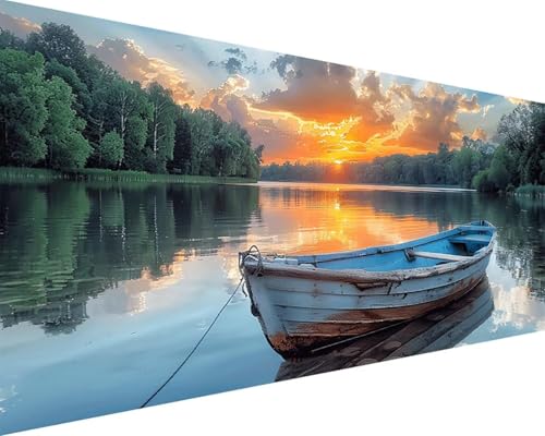 Malen Nach Zahlen Landschaft Malen Nach Zahlen Erwachsene Boot Paint by Numbers Kits mit 3 - Pinseln und Acrylfarben Handgemalt Ölgemälde Farbige Leinwand Set, Geschenke für Frauen 80x160cm c3-159 von BAIYAACO