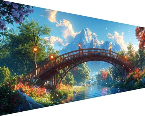 Malen Nach Zahlen Landschaft Malen Nach Zahlen Erwachsene Brücke Paint by Numbers Kits mit 3 - Pinseln und Acrylfarben Handgemalt Ölgemälde Farbige Leinwand Set, Geschenke für Frauen 100x200cm j3-12T von BAIYAACO
