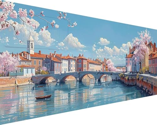 Malen Nach Zahlen Landschaft Malen Nach Zahlen Erwachsene Haus Paint by Numbers Kits mit 3 - Pinseln und Acrylfarben Handgemalt Ölgemälde Farbige Leinwand Set, Geschenke für Frauen 100x200cm j3-10B von BAIYAACO