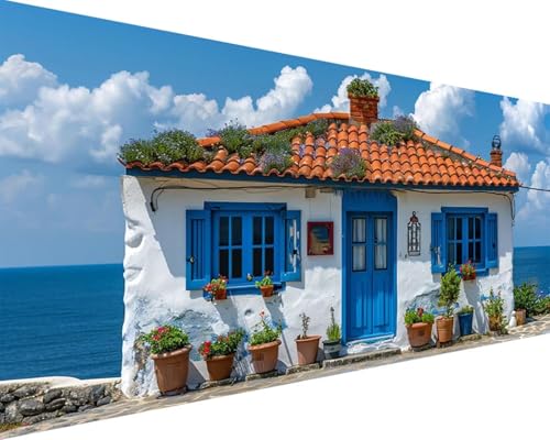 Malen Nach Zahlen Landschaft Malen Nach Zahlen Erwachsene Haus Paint by Numbers Kits mit 3 - Pinseln und Acrylfarben Handgemalt Ölgemälde Farbige Leinwand Set, Geschenke für Frauen 50x100cm u3-24B von BAIYAACO