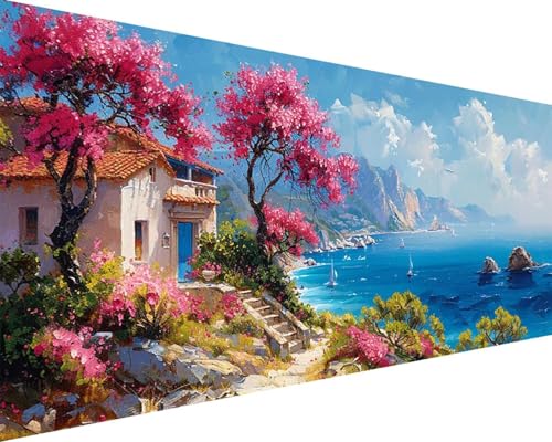 Malen Nach Zahlen Landschaft Malen Nach Zahlen Erwachsene Meer Paint by Numbers Kits mit 3 - Pinseln und Acrylfarben Handgemalt Ölgemälde Farbige Leinwand Set, Geschenke für Frauen 80x160cm e3-244 von BAIYAACO