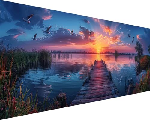 Malen Nach Zahlen Landschaft Malen Nach Zahlen Erwachsene Sonnenuntergang Paint by Numbers Kits mit 3 - Pinseln und Acrylfarben Handgemalt Ölgemälde Farbige Leinwand Set, Zimmer Deko 50x100cm f3-218 von BAIYAACO
