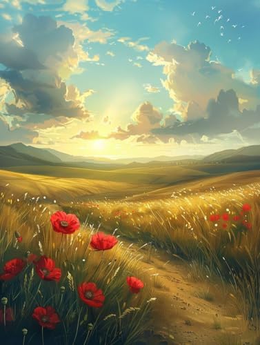 Malen Nach Zahlen Landschaft Malen Nach Zahlen Erwachsene Wolke Paint by Numbers Kits mit 3 - Pinseln und Acrylfarben Handgemalt Ölgemälde Farbige Leinwand Set, Zimmer Deko 30x40cm (mit Rahmen) -e16D von BAIYAACO