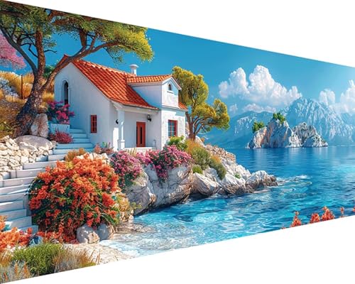 Malen Nach Zahlen Meer Malen Nach Zahlen Erwachsene Landschaft Paint by Numbers Kits mit 3 - Pinseln und Acrylfarben Handgemalt Ölgemälde Farbige Leinwand Set, Geschenke für Frauen 80x160cm w3-13C von BAIYAACO