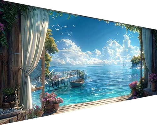 Malen Nach Zahlen Meer Malen Nach Zahlen Erwachsene Strand Paint by Numbers mit 3 Pinseln und Acrylfarben Handgemalt Ölgemälde Farbige Leinwand Set, Geschenke für Frauen, Zimmer Deko 100x200cm i3-280 von BAIYAACO