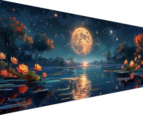 Malen Nach Zahlen Mond Malen Nach Zahlen Erwachsene Blume Paint by Numbers mit 3 Pinseln und Acrylfarben Handgemalt Ölgemälde Farbige Leinwand Set, Geschenke für Frauen, Zimmer Deko 30x60cm r3-213 von BAIYAACO