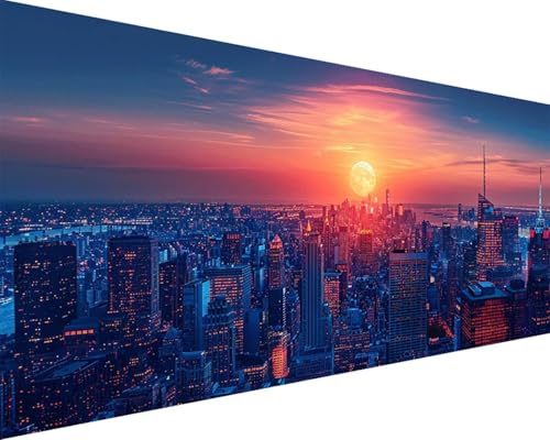 Malen Nach Zahlen Stadt Malen Nach Zahlen Erwachsene Sonnenuntergang Paint by Numbers Kits mit Pinseln und Acrylfarben Handgemalt Ölgemälde Farbige Leinwand Set, Geschenke für Frauen 80x160cm g3-7W von BAIYAACO
