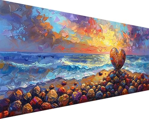 Malen Nach Zahlen Strand Malen Nach Zahlen Erwachsene Liebe Paint by Numbers mit 3 Pinseln und Acrylfarben Handgemalt Ölgemälde Farbige Leinwand Set, Geschenke für Frauen, Zimmer Deko 40x80cm j3-271 von BAIYAACO